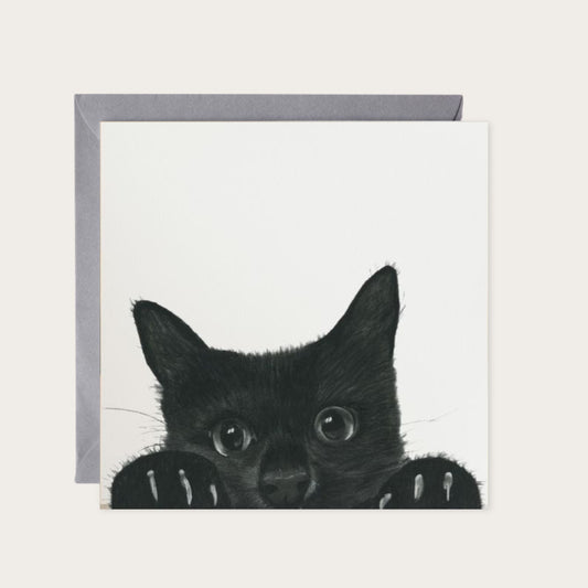 Sansuna the Peeking Cat Greeting Card — card with grey envelope
