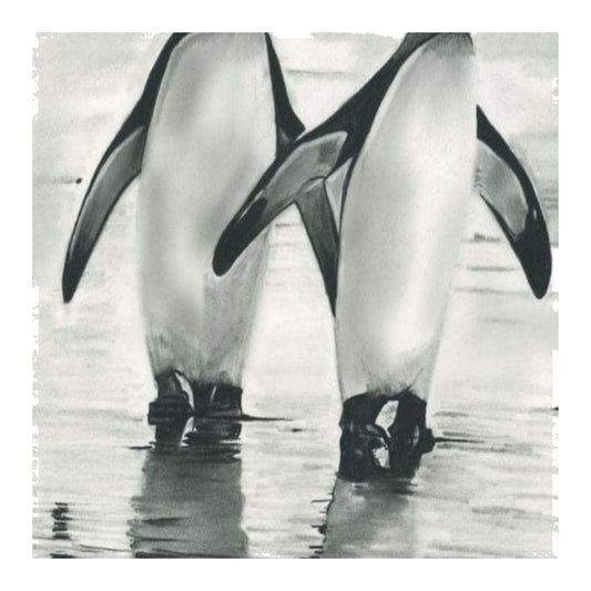 Duo Penguins Hand Drawn Greeting Card — card front