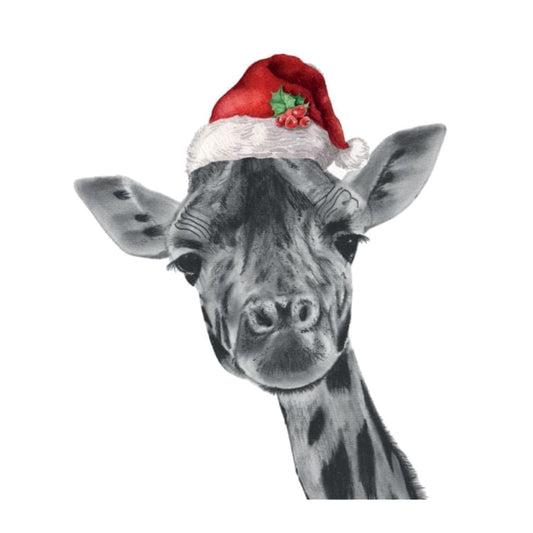 Maya the Giraffe Santa Hat Festive Christmas Card — card front
