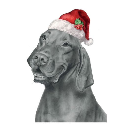 Chara the Hungarian Vizsla Santa Hat Festive Christmas Card — card front