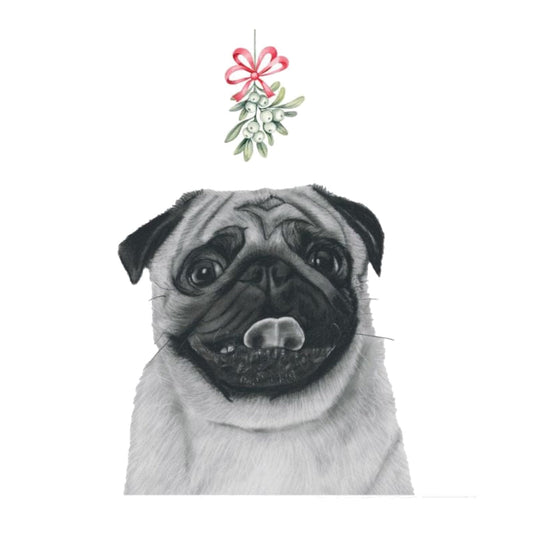 Jashui the Pug Christmas Mistletoe Christmas Card — card front