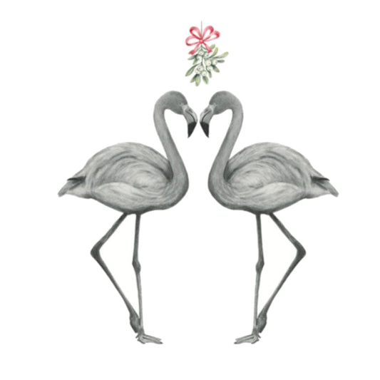 Flamingo Kisses Mistletoe Festive Christmas Card — card front