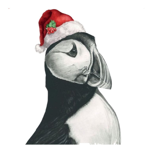 Vela the Puffin Santa Hat Festive Christmas Card — card front