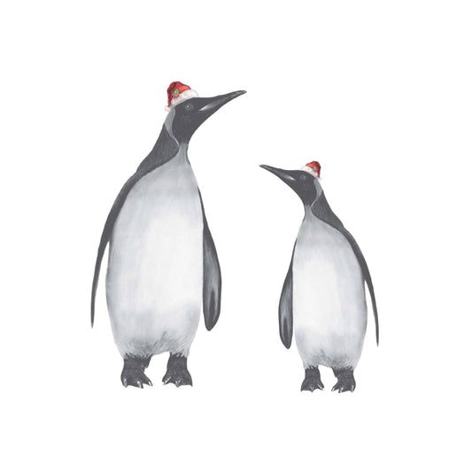 Alya and Baby Penguin Red Hat Festive Christmas Card — card front