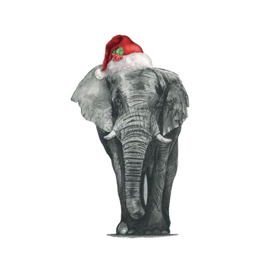 Atik the Elephant Santa Hat Festive Christmas Card — card front
