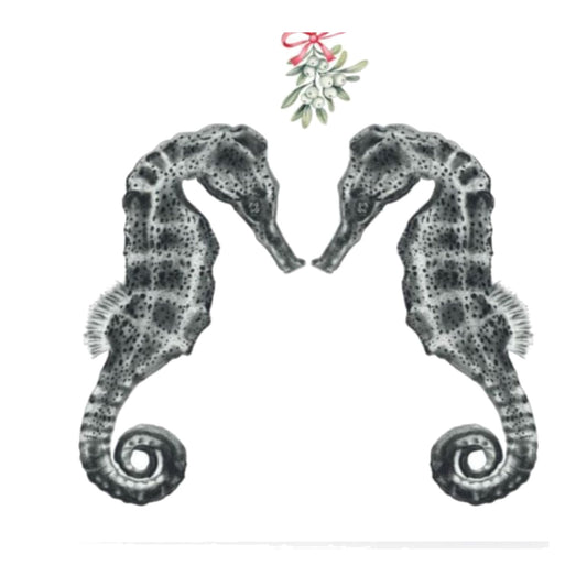 Diya the Seahorse and Friend Festive Mistletoe Christmas Greeting Card — card front