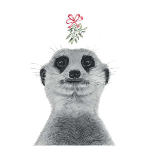 Meerkat Mistletoe Kisses Christmas Greeting Card — card front