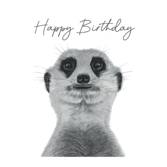 Cheeky Meerkat Birthday Card – Hand-Drawn Illustration — card front