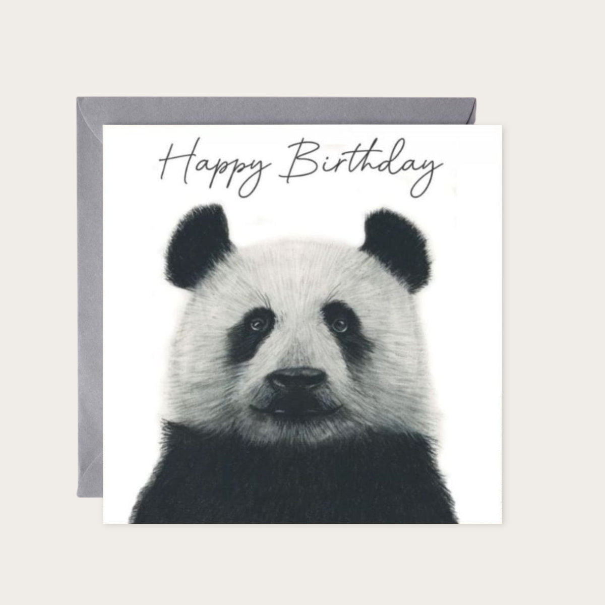 Happy Birthday Panda Card — card with grey envelope