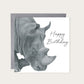 Happy Birthday Rhino Card – Hand-Drawn Illustration — card with grey envelope