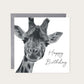 Happy Birthday Giraffe Card — card with grey envelope