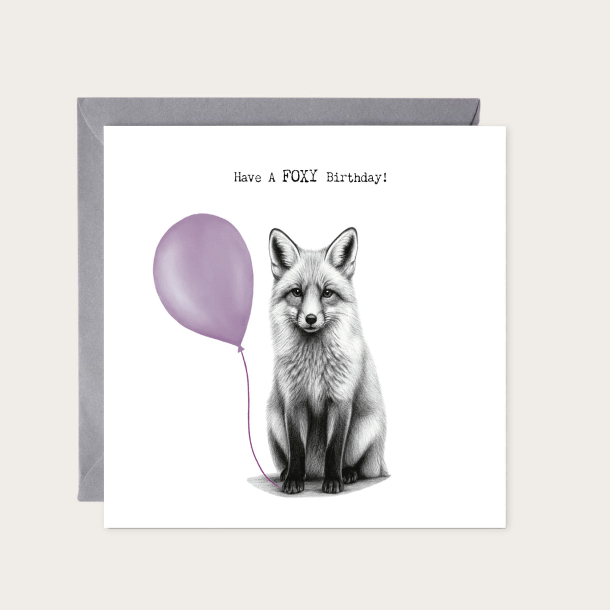 Happy Birthday Fox Card — card with grey envelope