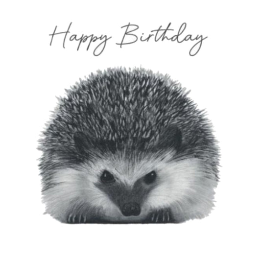 Hedgehog Birthday Card – Hand-Drawn Wildlife Card — card front