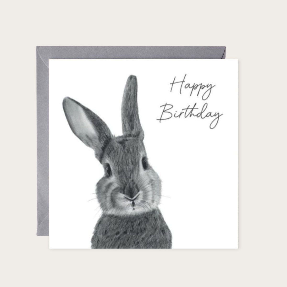 Happy Birthday Bunny Card — card with grey envelope