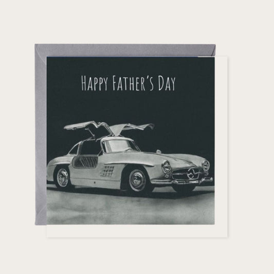 Happy Father’s Day Classic Mercedes Sports Car Card — card with grey envelope