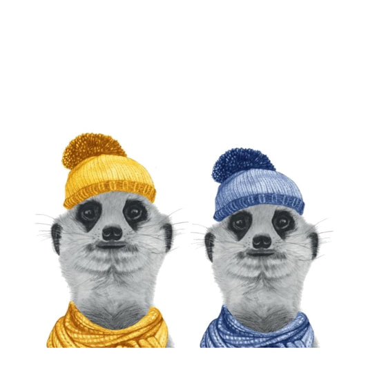 Winter Meerkat Twins Greeting Card — card front