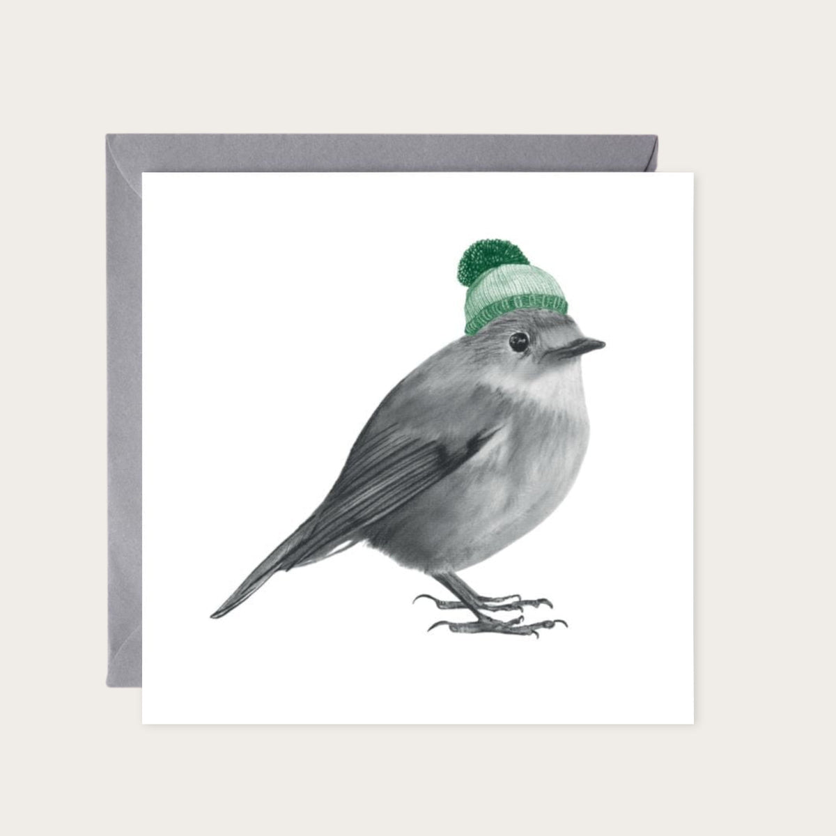 Winter Robin Greeting Card — card with grey envelope