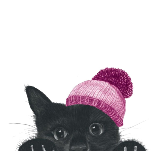 Winter Peeking Cat Greeting Card — card front