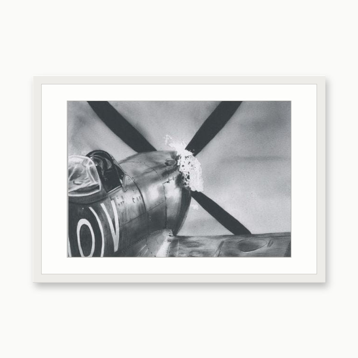 'Hot Starter' Spitfire Aircraft Fine Art Print – white rectangular frame with white mount