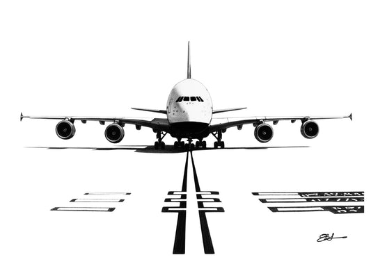Airbus A380 Hand-Drawn Print – Iconic Aviation Art for Plane Enthusiasts & Collectors – unframed artwork