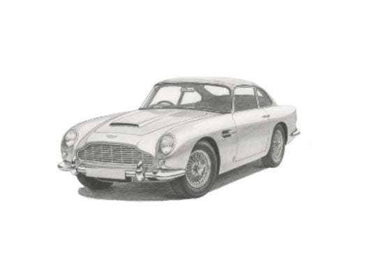 Aston Martin DB5 Fine Art Print – Hand-Drawn Classic Car Illustration – unframed artwork