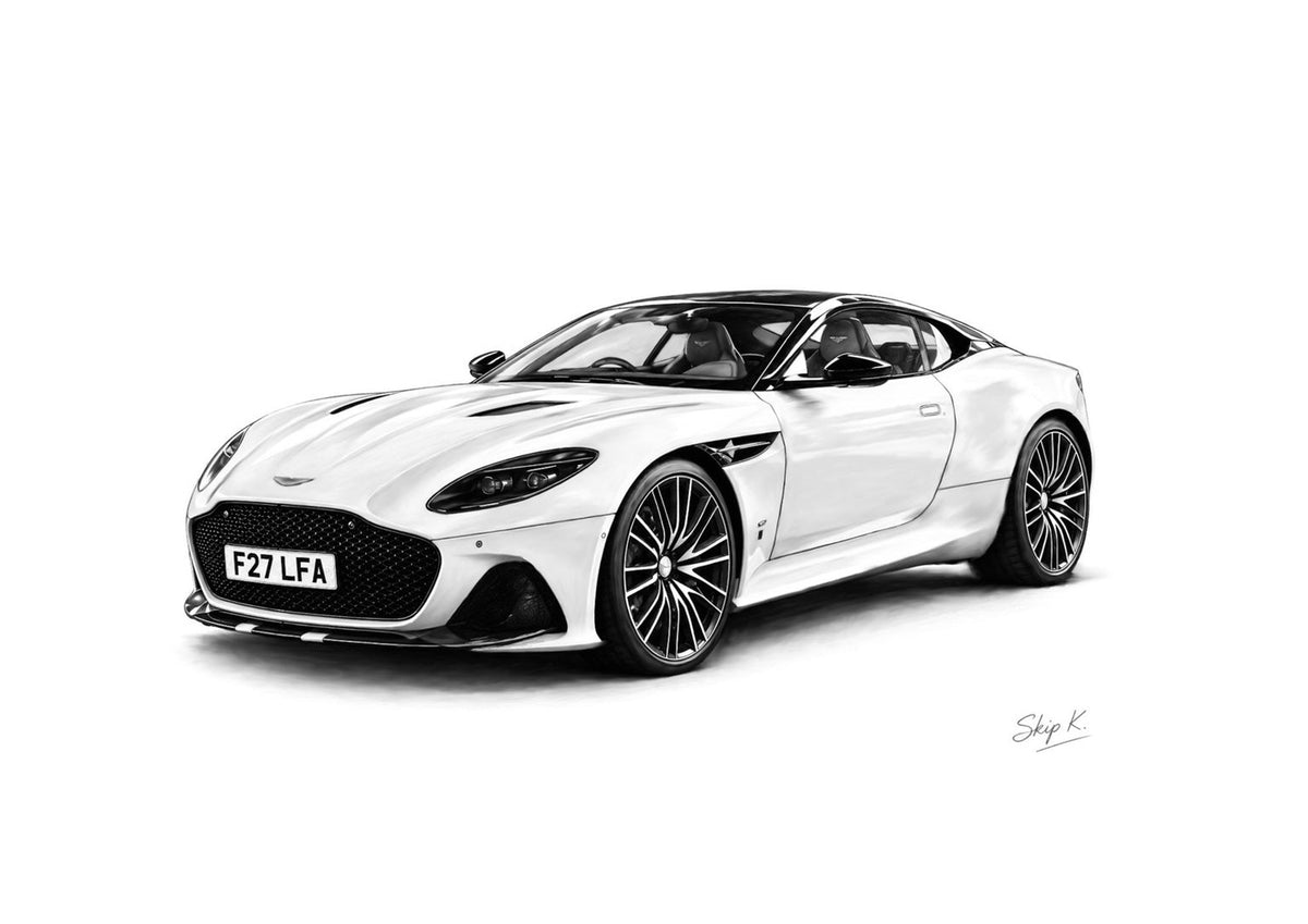 Aston Martin Sports Coupé Fine Art Print – Hand-Drawn Car Illustration – unframed artwork