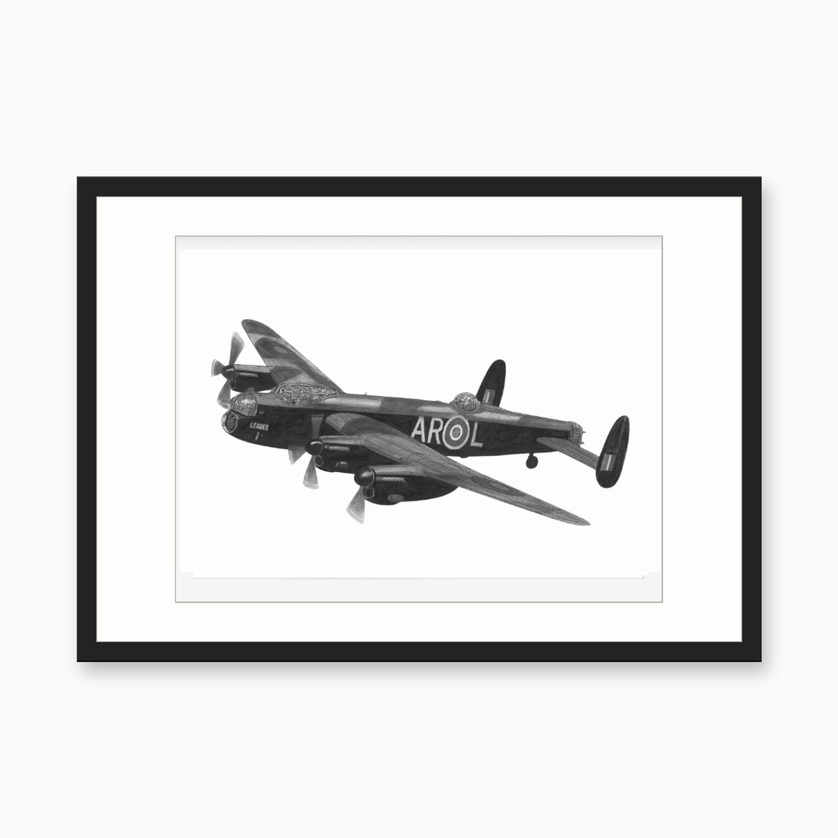 Avro Lancaster Aircraft Art Print – black rectangular frame with white mount