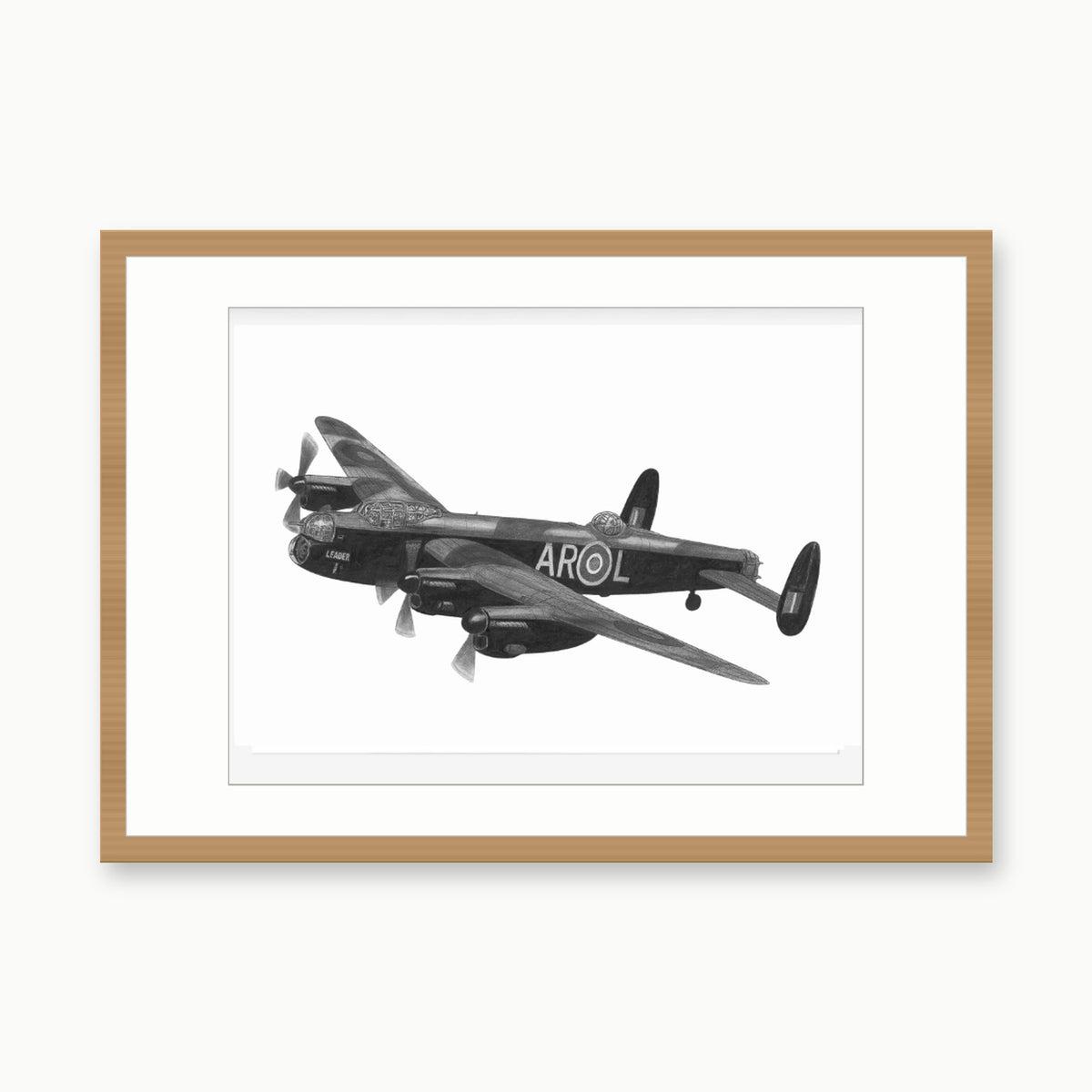 Avro Lancaster Aircraft Art Print – oak rectangular frame with white mount