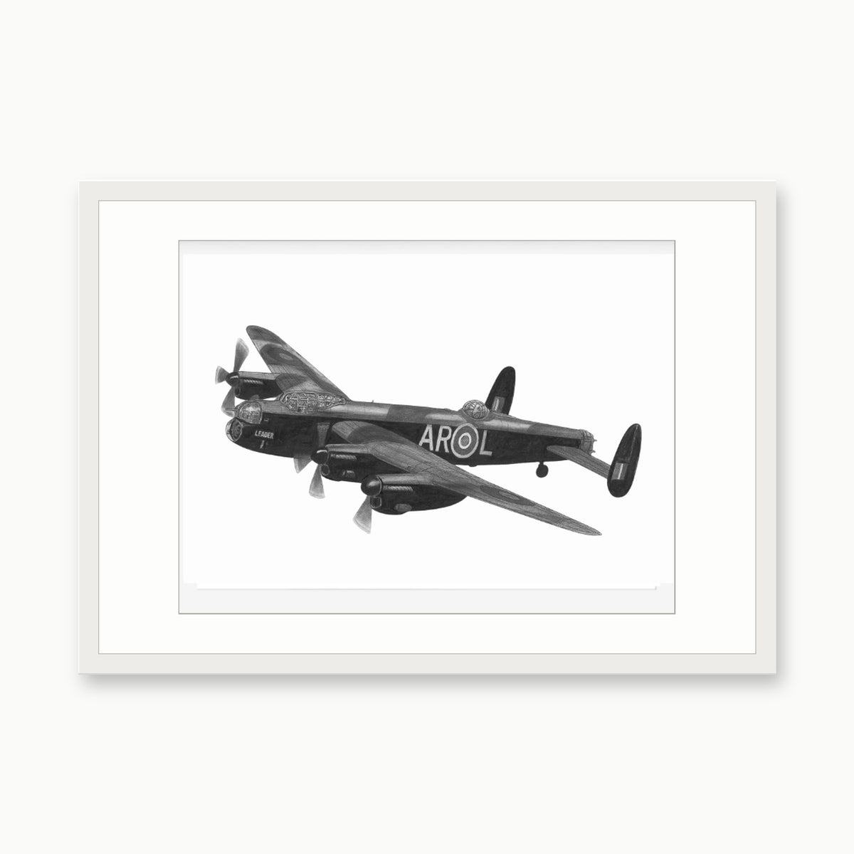 Avro Lancaster Aircraft Art Print – white rectangular frame with white mount