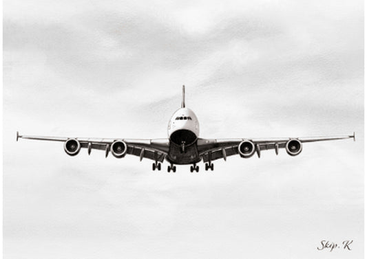 A380 Landing Aviation Art Print – unframed artwork