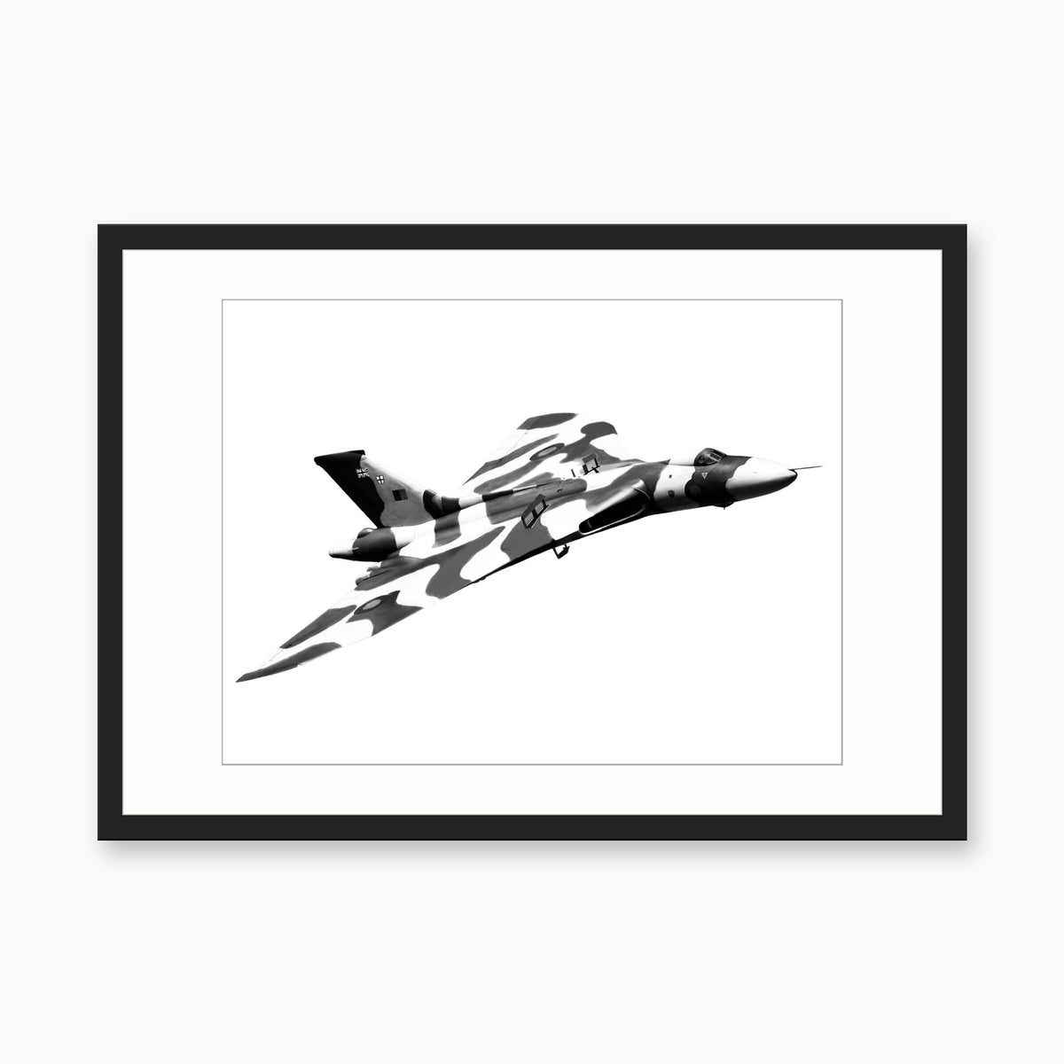 Avro Vulcan Camouflage Fine Art Print – black rectangular frame with white mount