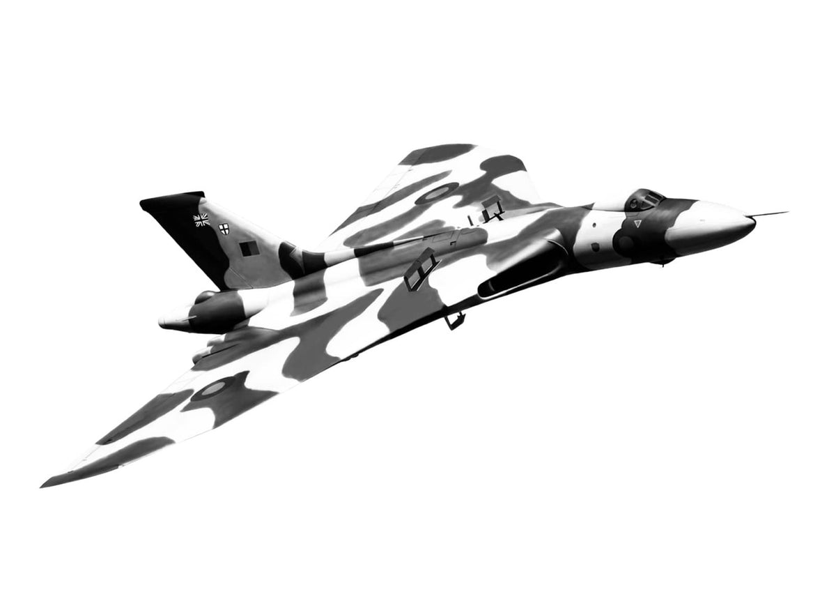 Avro Vulcan Camouflage Hand-Drawn Greeting Card – monochrome bomber artwork