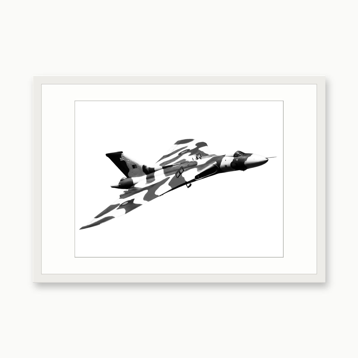 Avro Vulcan Camouflage Fine Art Print – white rectangular frame with white mount