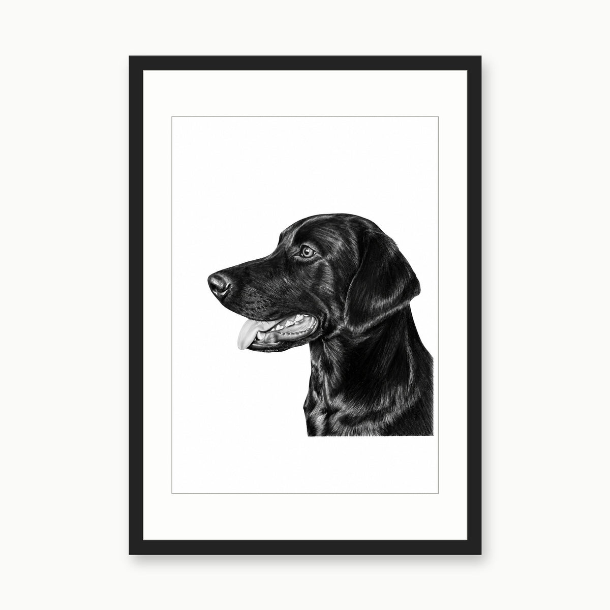 Black Labrador Fine Art Print – black rectangular frame with white mount