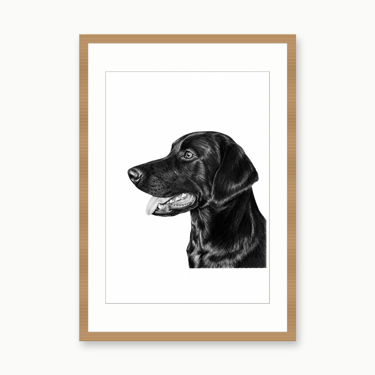 Black Labrador Fine Art Print – oak rectangular frame with white mount