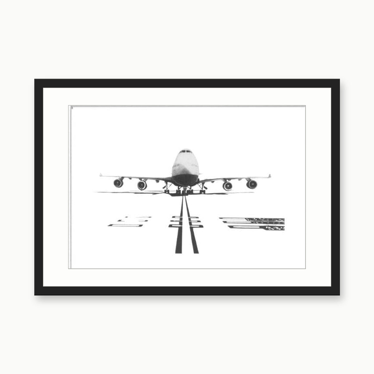 Boeing 747 Hand-Drawn Print – Iconic Aviation Art for Plane Enthusiasts & Collectors – black rectangular frame with white mount