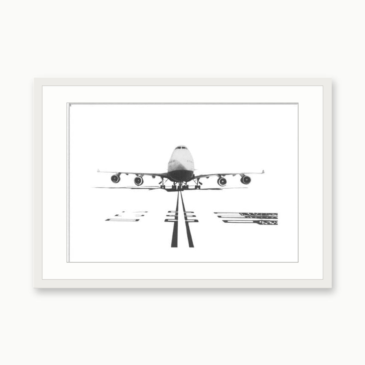 Boeing 747 Hand-Drawn Print – Iconic Aviation Art for Plane Enthusiasts & Collectors – white rectangular frame with white mount