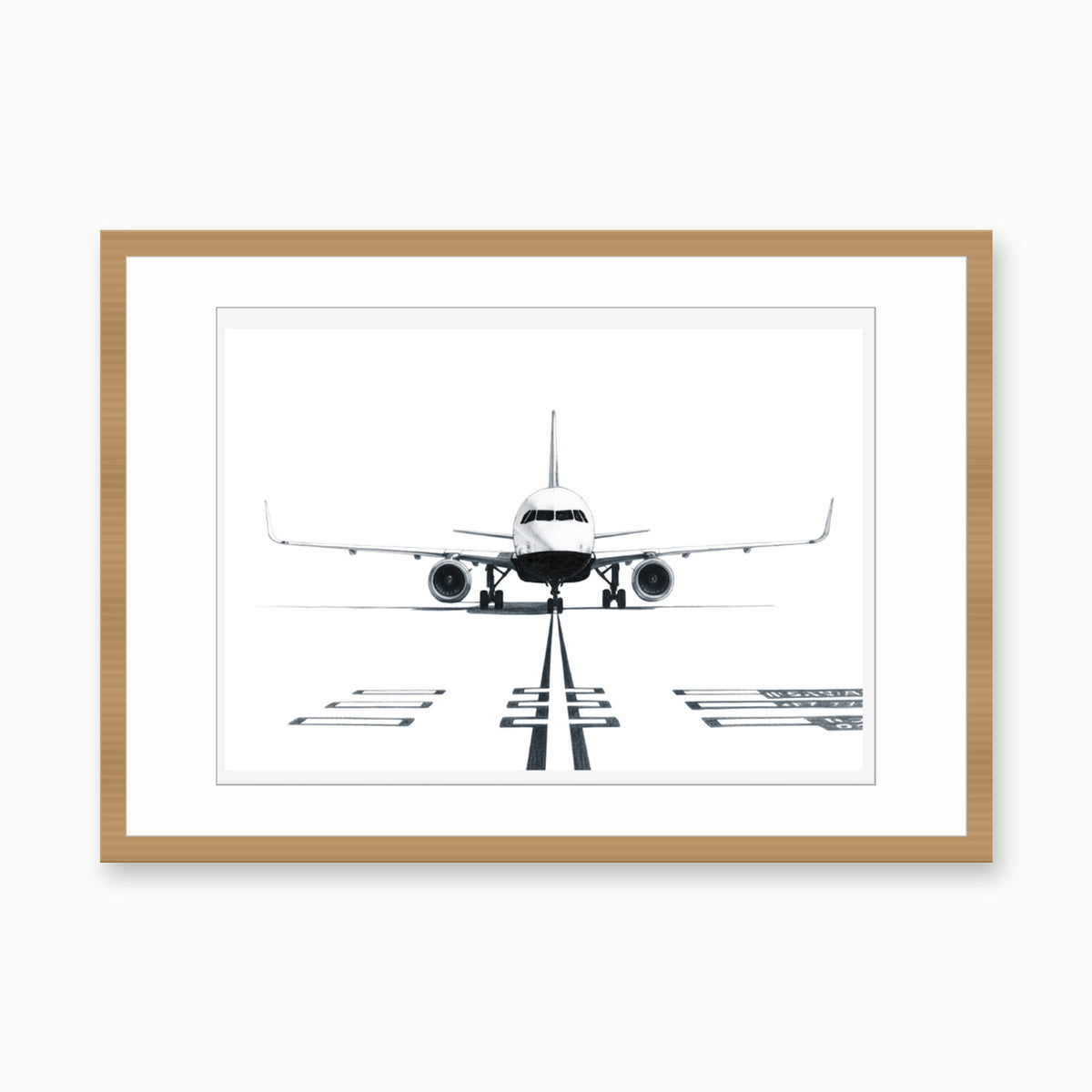 Airbus 320 Neo Aircraft Print | Modern Aviation Art – oak rectangular frame with white mount