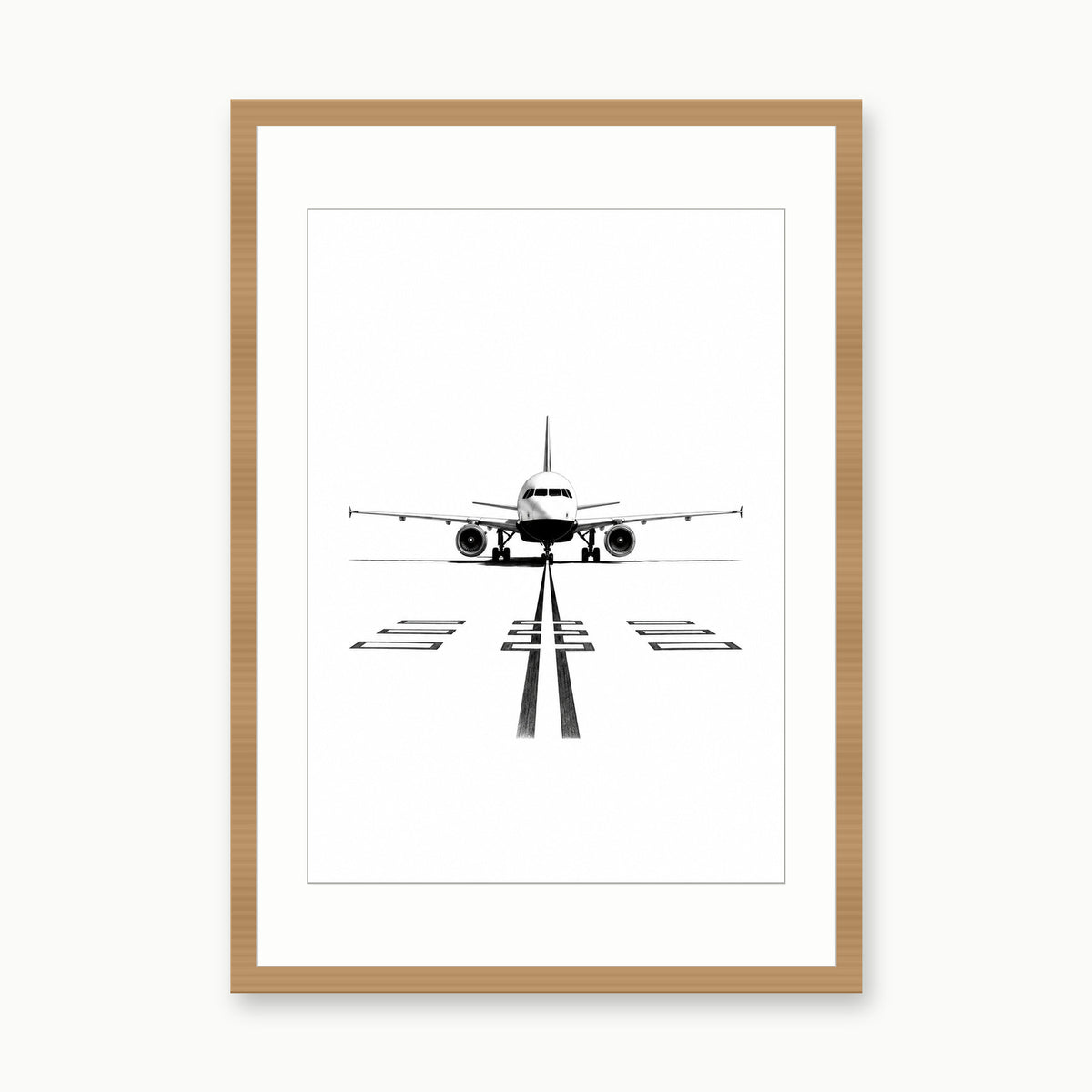 Airbus A319 Fine Art Print – oak rectangular frame with white mount
