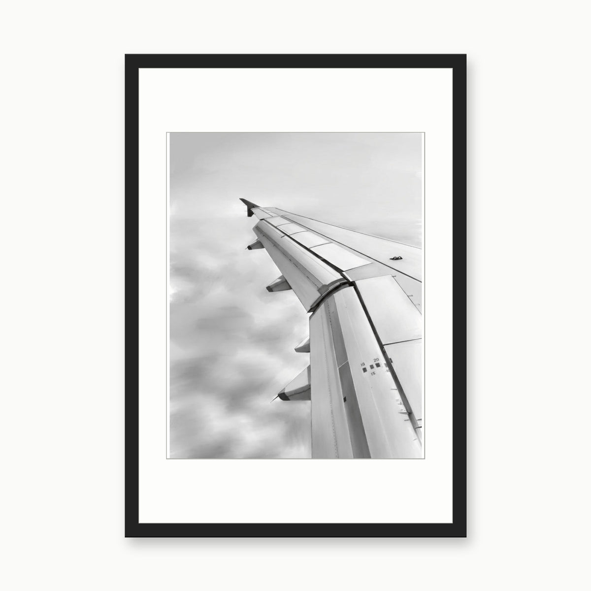 Airbus A320 landing wing Aircraft Print | Modern Aviation Art – black rectangular frame with white mount
