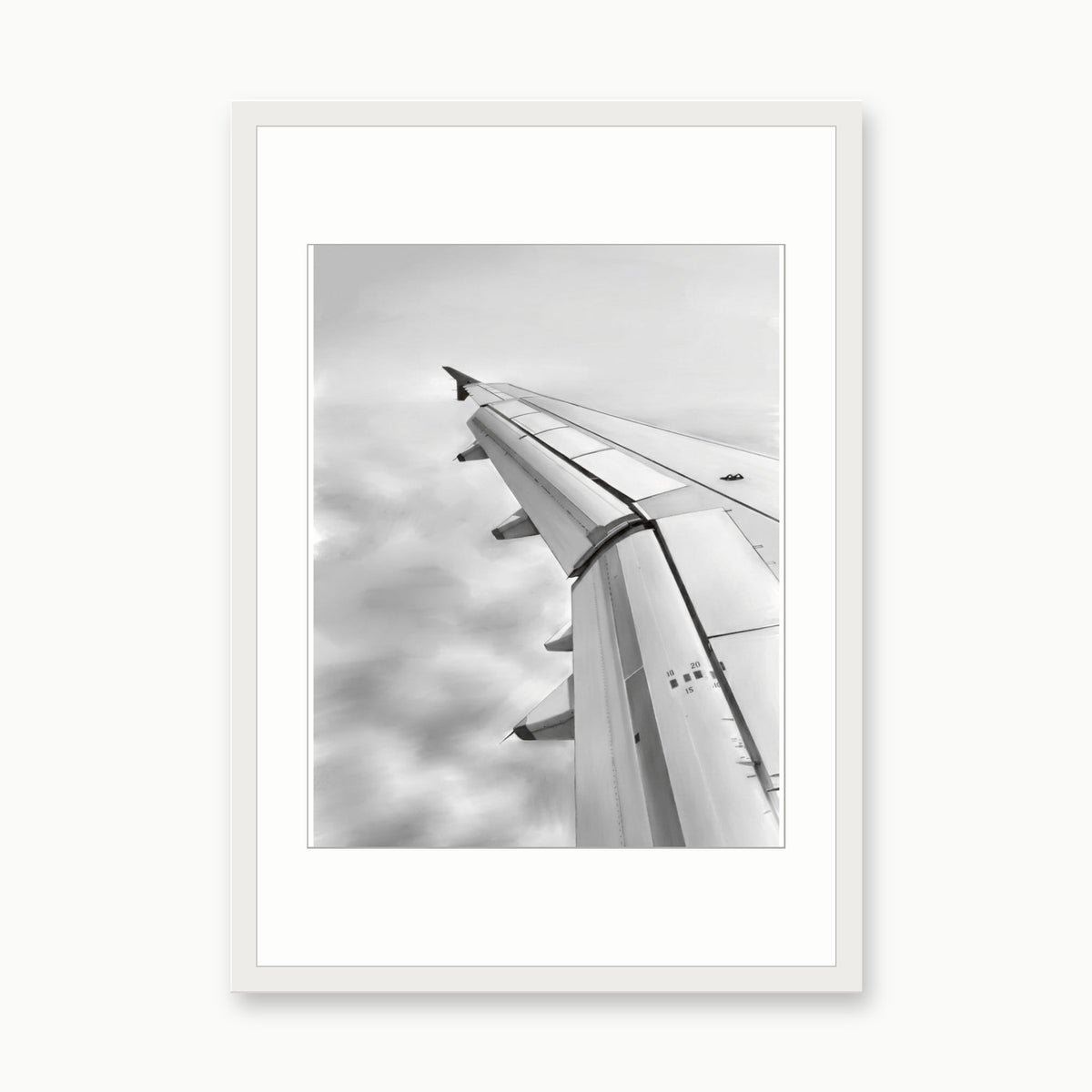 Airbus A320 landing wing Aircraft Print | Modern Aviation Art – white rectangular frame with white mount