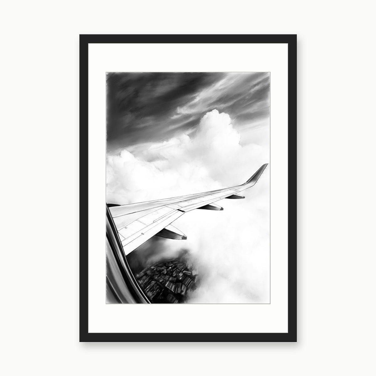 Airbus A320 Neo Wing Fine Art Print – black rectangular frame with white mount