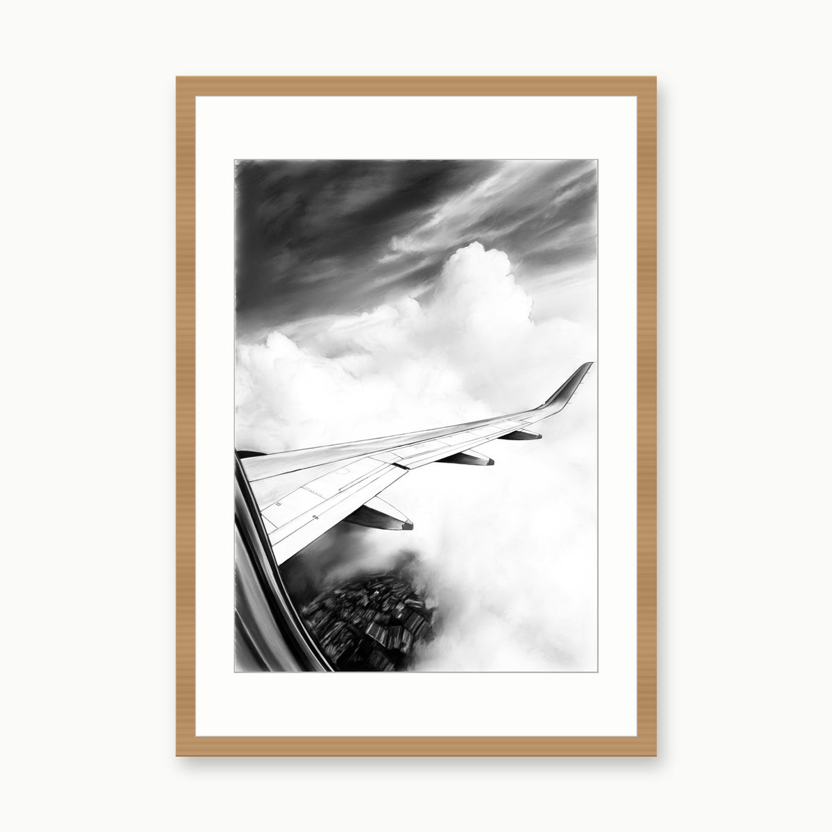 Airbus A320 Neo Wing Fine Art Print – oak rectangular frame with white mount