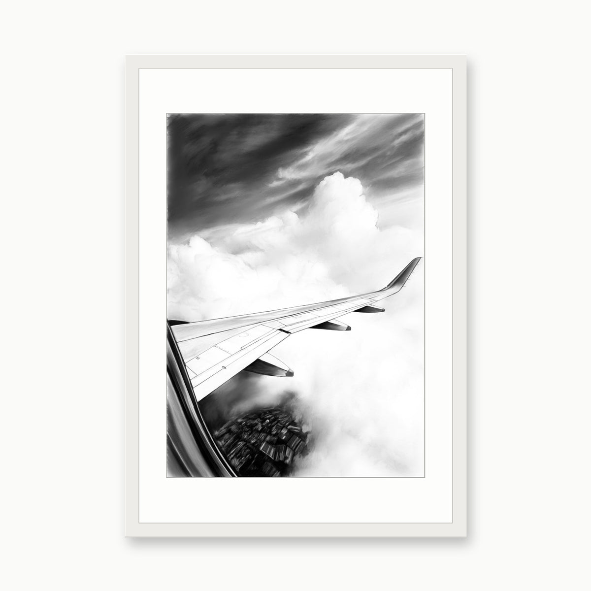 Airbus A320 Neo Wing Fine Art Print – white rectangular frame with white mount