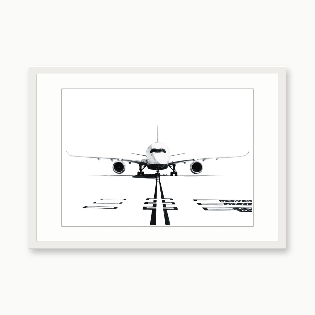 Airbus A350 Hand-Drawn Print | Iconic Aviation Art – white rectangular frame with white mount
