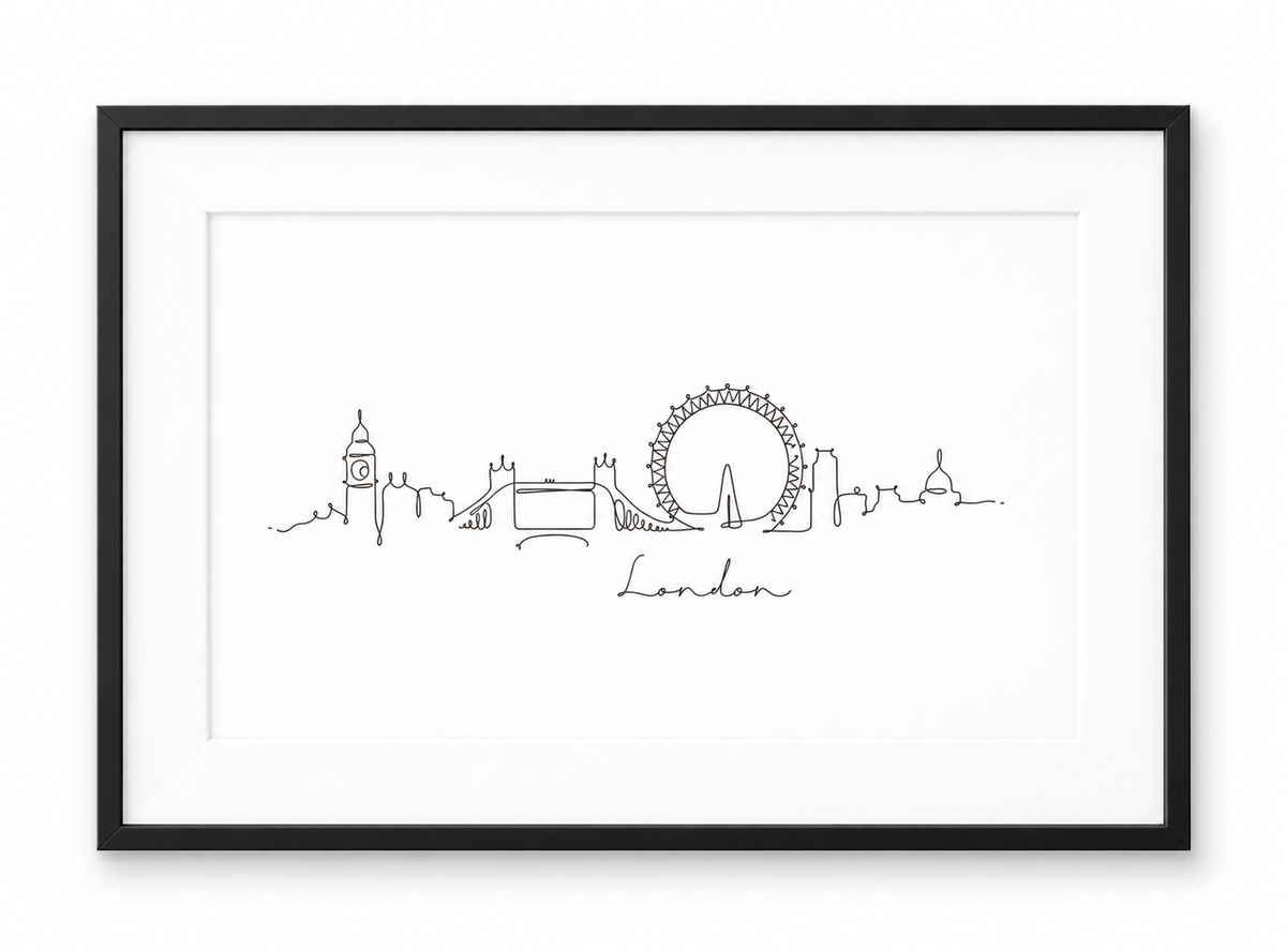 London Skyline Print – black frame with white mount