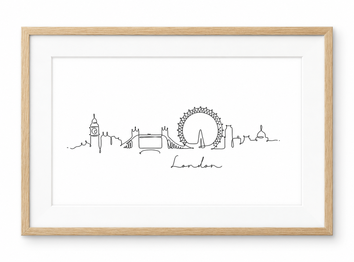 London Skyline Print – oak frame with white mount
