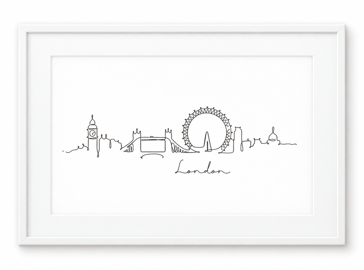London Skyline Print – white frame with white mount