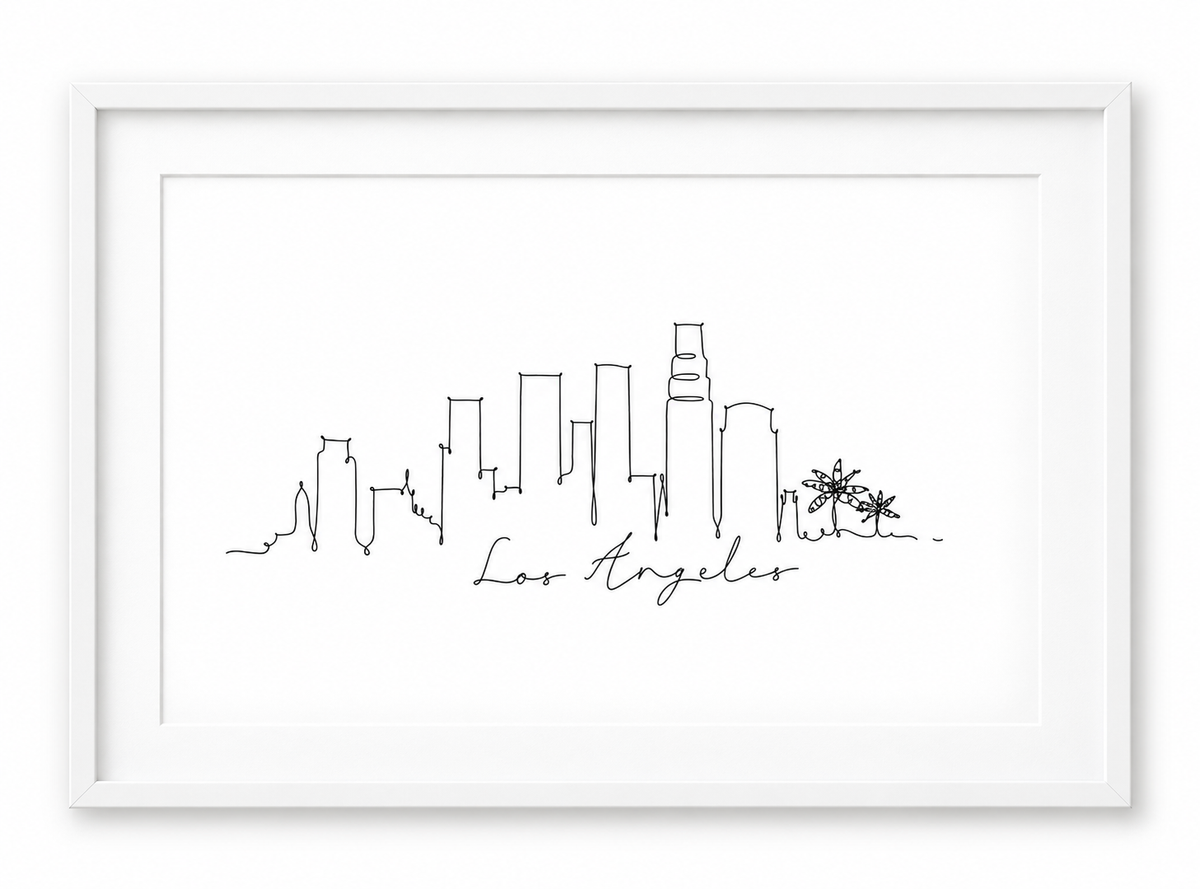 Los Angeles Skyline Print – White frame with white mount