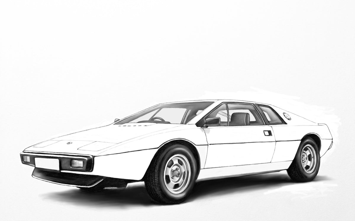 Hand-drawn Lotus Esprit classic sports car fine art print